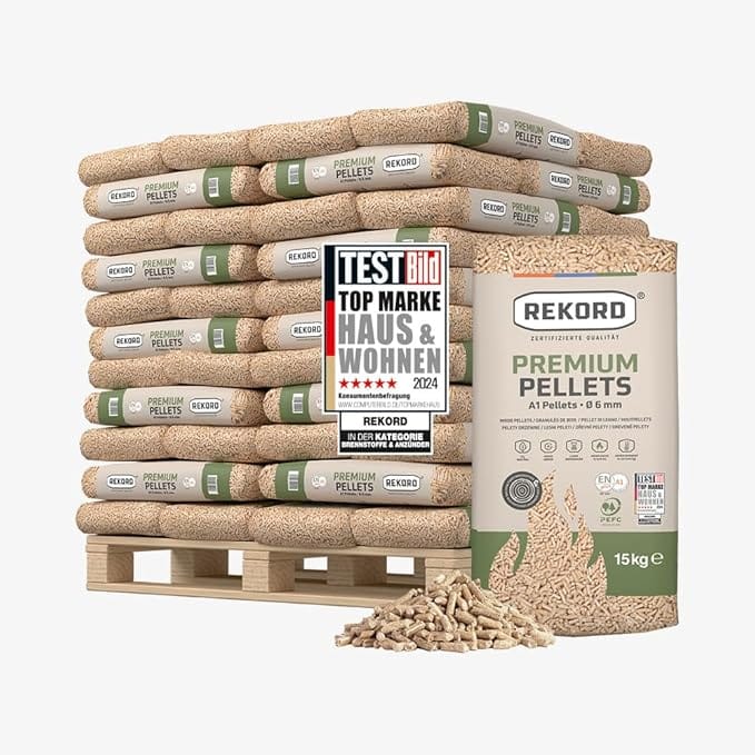 Premium REKORD Holzpellets A1 ENplus – Sackware auf Palette (66 x 15 kg)